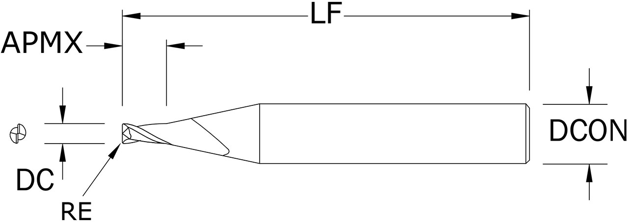 SGS 0.0700" Dia, 2 Flute, Corner Radius End Mill - 08691 - Drawing 1