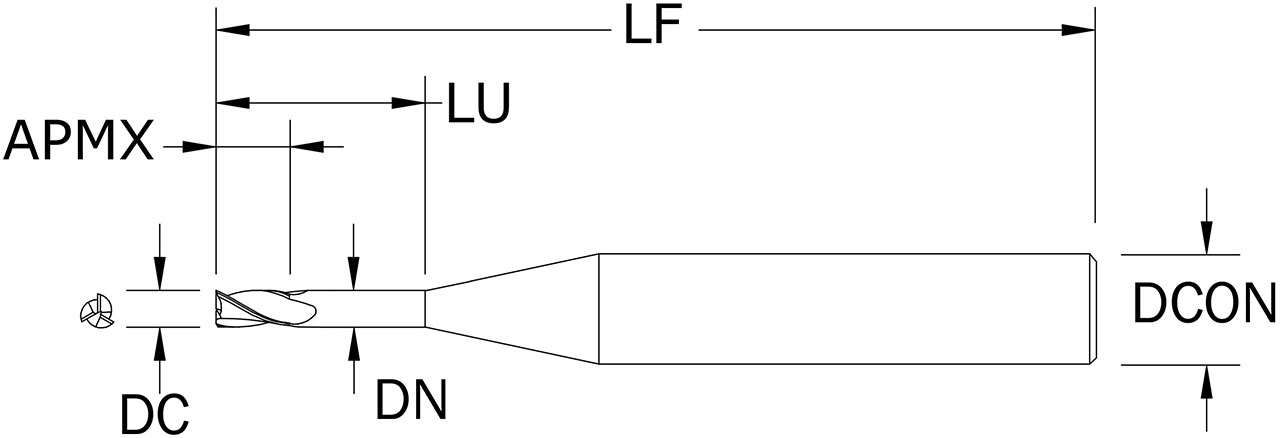 SGS 0.0900" Dia, 3 Flute, Square End End Mill - 03555 - Drawing 1