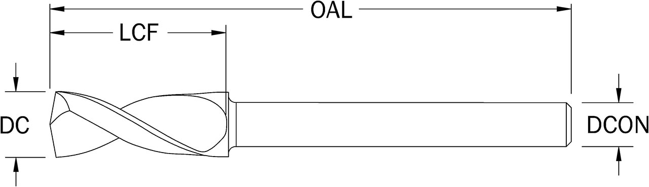 SGS 5.30mm Dia, 130 Degree Point, Solid Carbide Drill - 06142 - Drawing 1