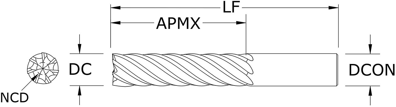 SGS 1" Dia, 7 Flute, Square End End Mill - 77292 - Drawing 1