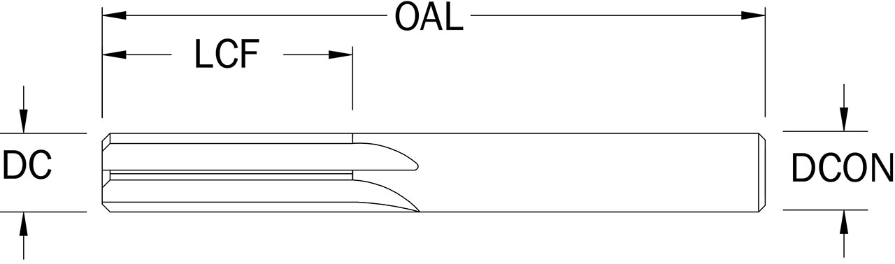 SGS 1.00mm Dia, 4 Flute, Straight Flute Reamer - 81001 - Drawing 1