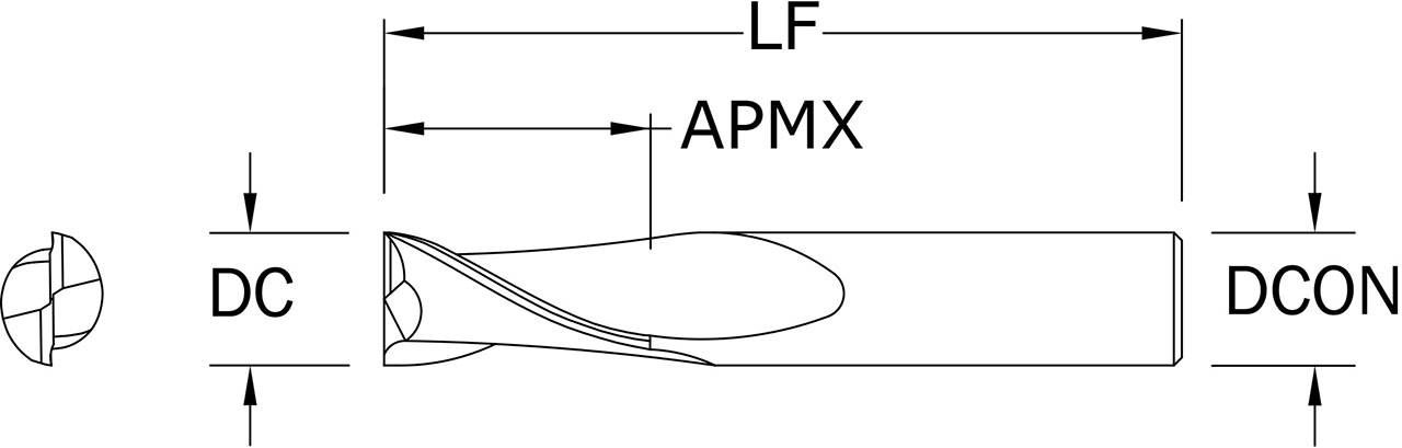 SGS 5.00mm Dia, 2 Flute, Square End End Mill - 49312 - Drawing 1