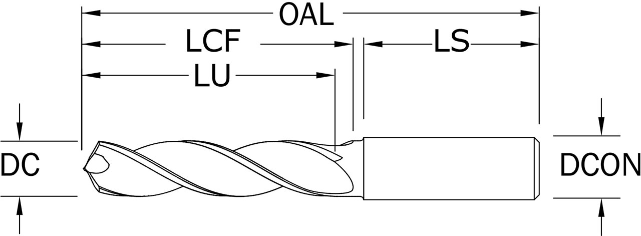 SGS 15.50mm Dia, 124 Degree Point, Solid Carbide Drill - 67700 - Drawing 1