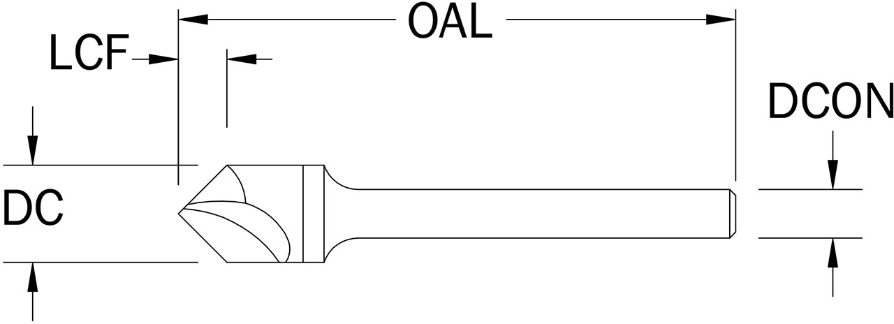 SGS 1/2" Dia, 82 Degree, 1 Flute, Countersink - 74113 - Drawing 1