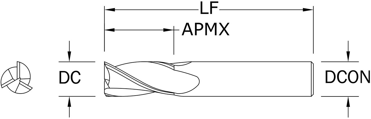 SGS 5.00mm Dia, 3 Flute, Square End End Mill - 49495 - Drawing 1