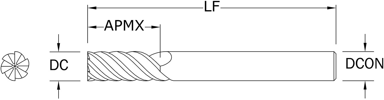SGS 5/16" Dia, 6 Flute, Square End End Mill - 36141 - Drawing 1