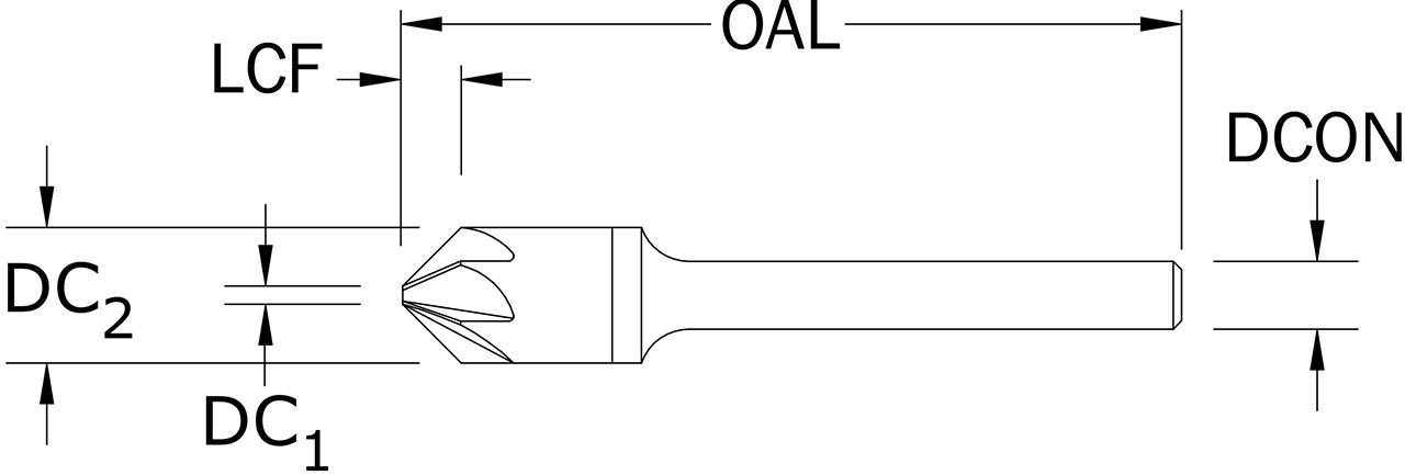 SGS 1" Dia, 0.2400" Tip, 90 Degree, 6 Flute, Countersink - 74270 - Drawing 1