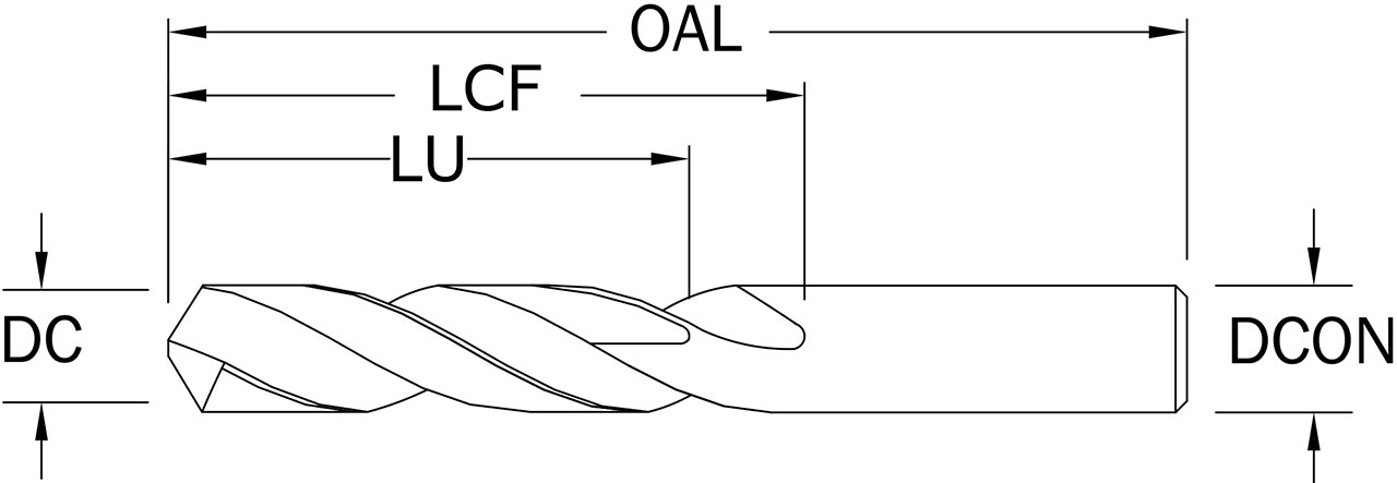 SGS 1.25mm Dia, 145 Degree Point, Solid Carbide Drill - 62031 - Drawing 1