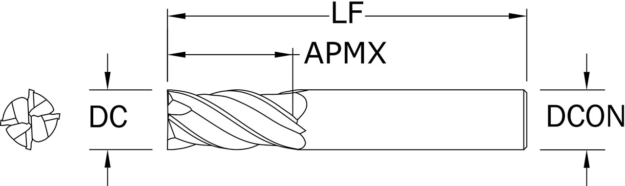 SGS 8.00mm Dia, 4 Flute, Square End End Mill - 46362 - Drawing 1