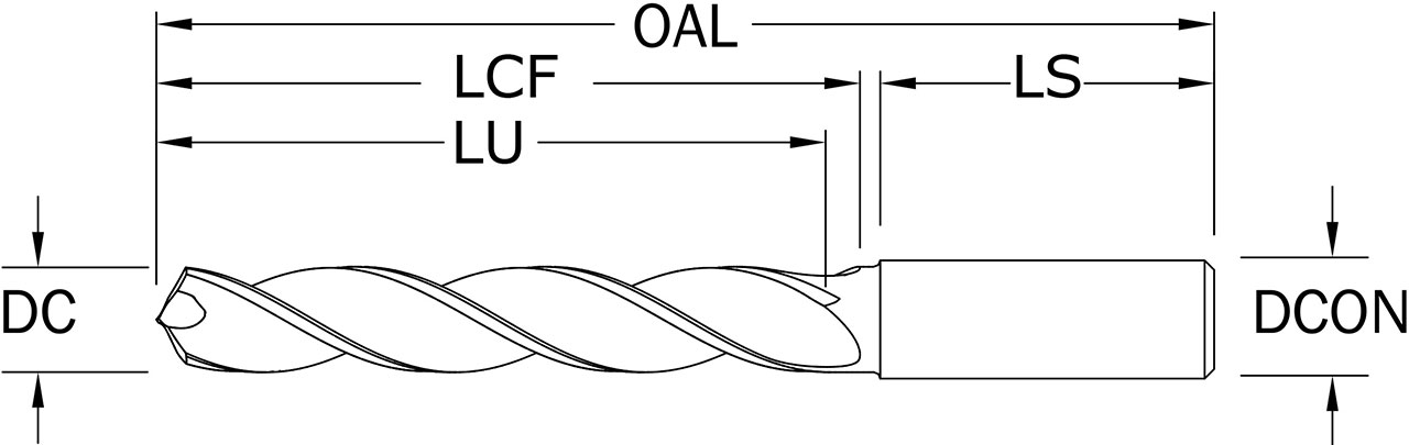 SGS 16.00mm Dia, 124 Degree Point, Solid Carbide Drill - 65102 - Drawing 1