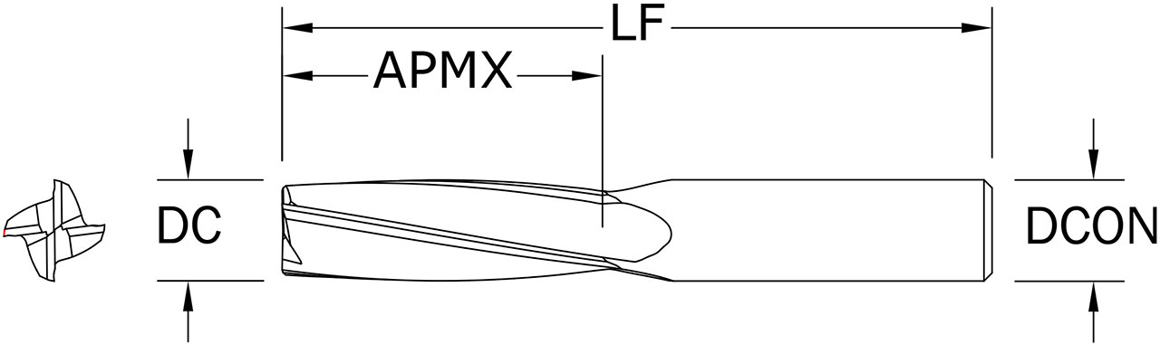 SGS 6.00mm Dia, 4 Flute, Square End End Mill - 83056 - Drawing 1