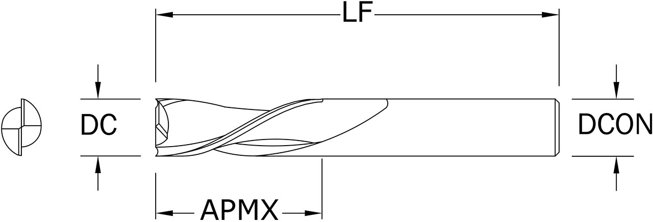 SGS 4.00mm Dia, 2 Flute, Router - 91107 - Drawing 1