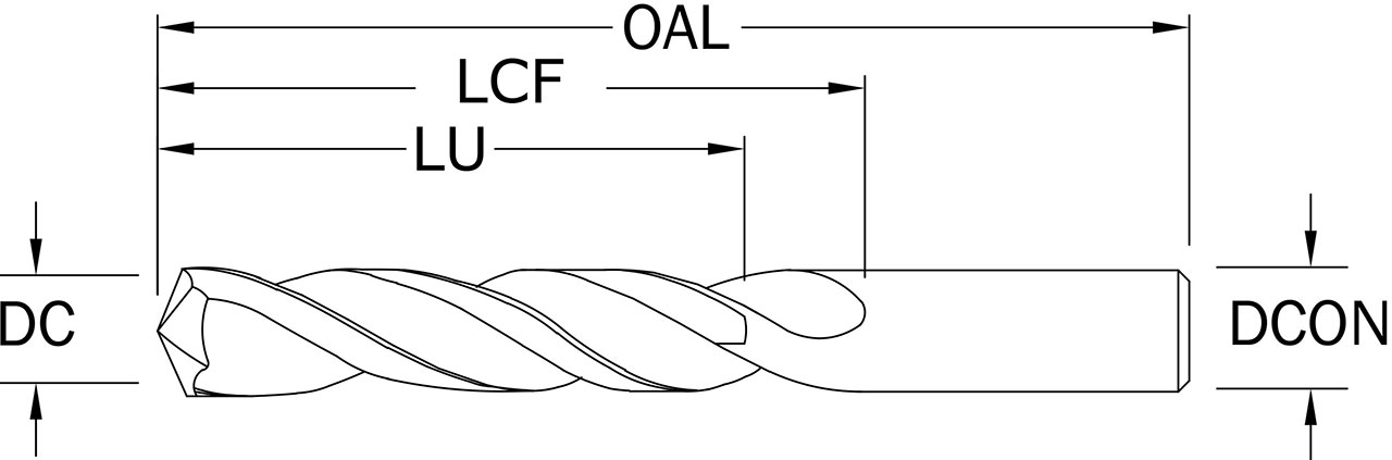 SGS 5.80mm Dia, 150 Degree Point, Solid Carbide Drill - 63062 - Drawing 1