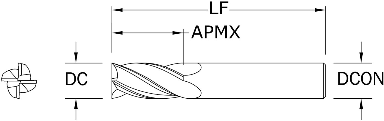SGS 16.00mm Dia, 4 Flute, Square End End Mill - 45498 - Drawing 1