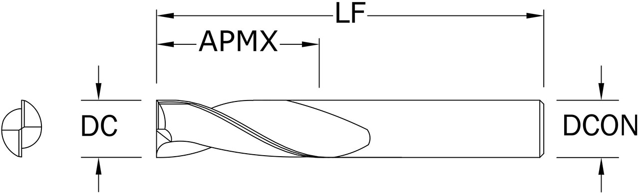 SGS 1/2" Dia, 2 Flute, Router - 90045 - Drawing 1