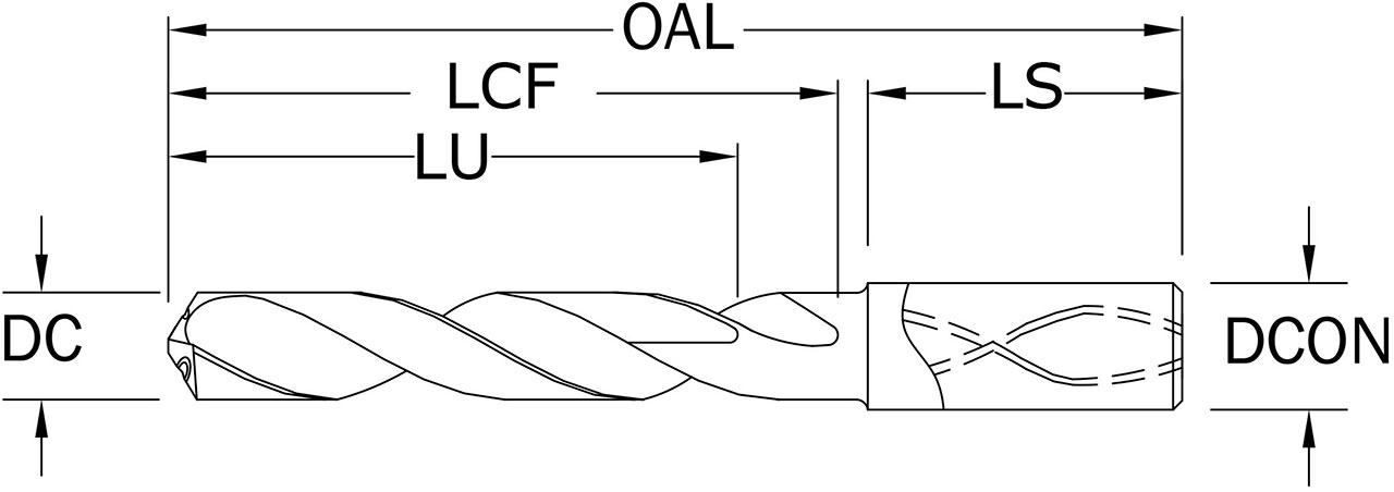 SGS 5/8" Dia, 136 Degree Point, Solid Carbide Drill - 56868 - Drawing 1