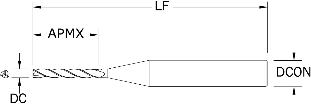 SGS 0.0550" Dia, 3 Flute, Square End End Mill - 04193 - Drawing 1