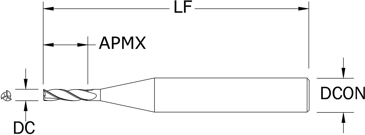SGS 0.0240" Dia, 3 Flute, Square End End Mill - 04130 - Drawing 1