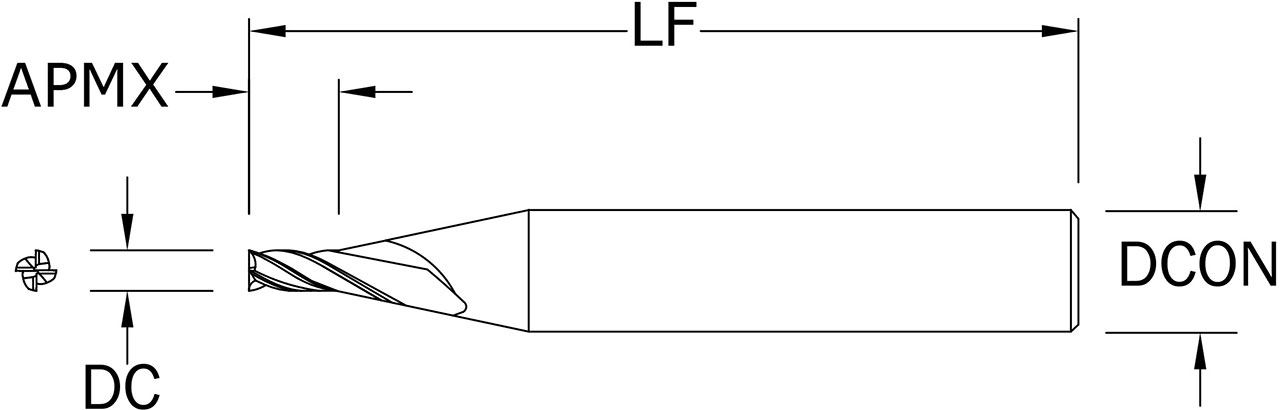 SGS 0.10mm Dia, 4 Flute, Square End End Mill - 05076 - Drawing 1