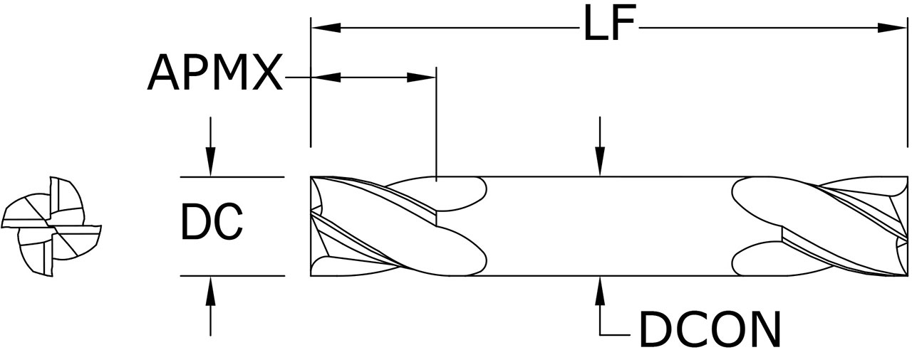 SGS 11.00mm Dia, 4 Flute, Square End End Mill - 41461 - Drawing 1