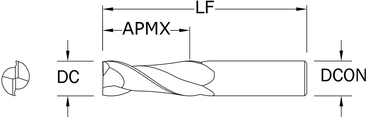 SGS 14.00mm Dia, 2 Flute, Square End End Mill - 44594 - Drawing 1