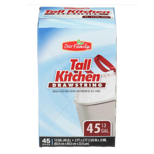 Tall Kitchen Trash Bags with Drawstring 13gal 6/45ct View Product Image