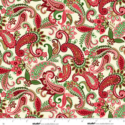 9264-44 Cream || Holiday Feathers & Flourish