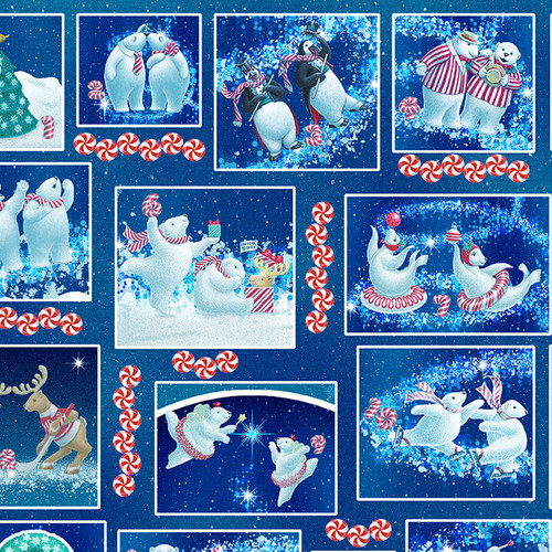 StudioE 12 Days Of Christmas Polar Bear & Gifts Black Cotton Fabric By The  Yard