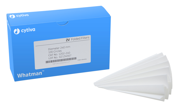 CYTIVA Cellulose Filter Papers, 
Filter Circles, 240mm Diameter, Folded Prepleated Grade 2V, 100/pk