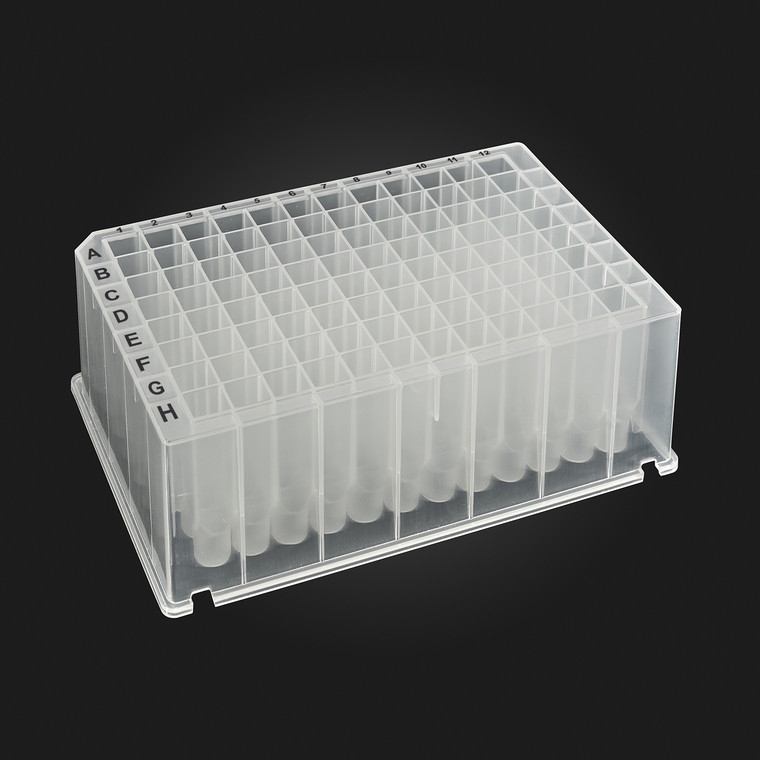 OptiWell™ Deep Well Plate, 96 Square Well, 2.2mL, 44.2mm height, V-bottom, for Kingfisher and Accuris IsoPURE, Black Alphanumeric Printing, PP, 10 bags of 5 pieces, 50/cs
