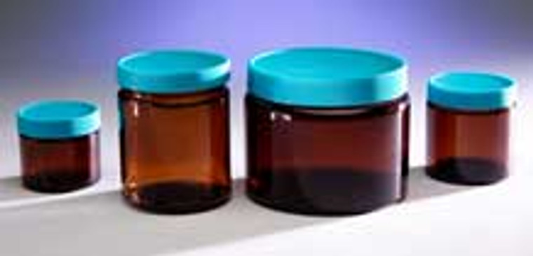Jar, Straight Side, 500 mL, Amber Glass, with 100-400 PTFE-Lined Closed Top, 3000 Class, 12/pk