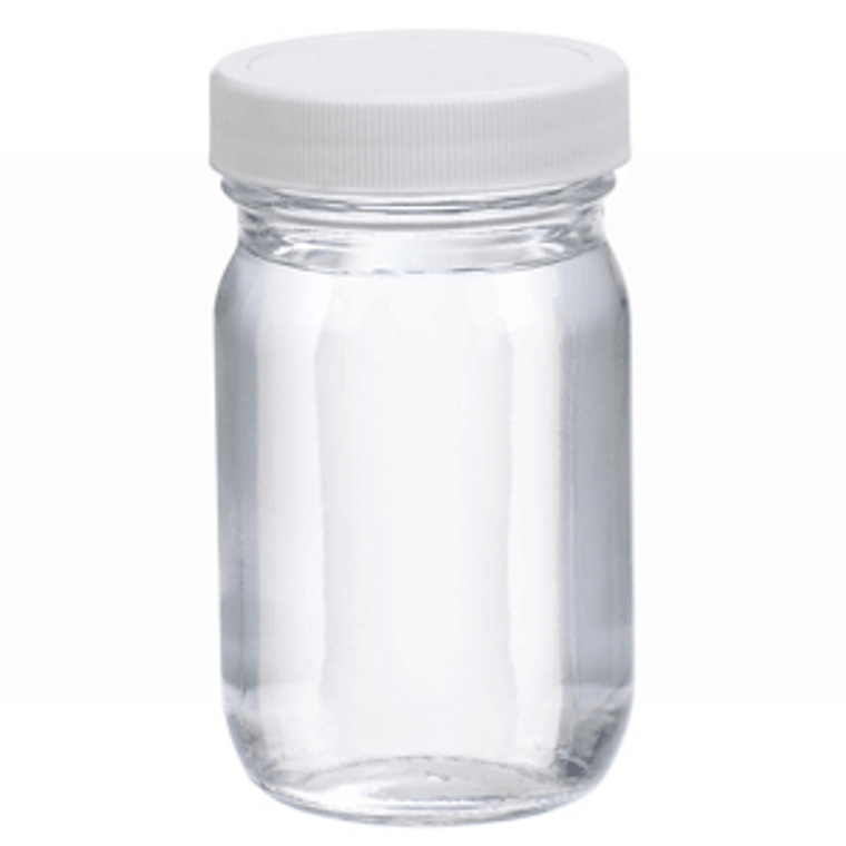Bottle, 4L, Wide Mouth, 157X258 mm, Clear Soda-Lime Glass, with White 89-400 Pp/PTFE Lined Screw Cap
