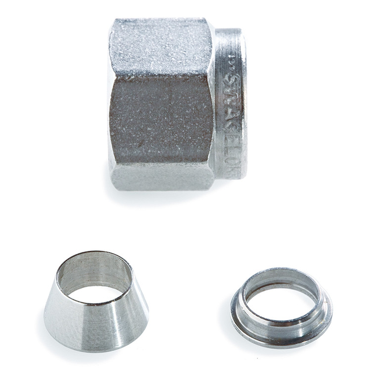 Swagelok Fitting, 1/4" Nut & Ferrule Set, Stainless Steel, 5/pk