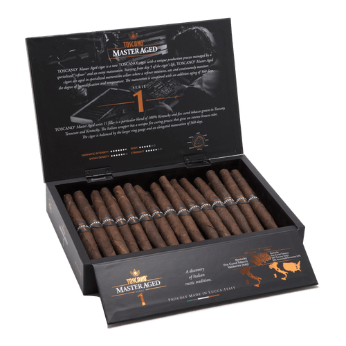 Toscano Master Aged Series 1 in der 30er Kiste mit offenem Deckel