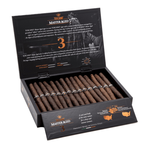 Toscano Master Aged Series 3 Zigarren in der 30er Kiste mit offenem Deckel Toscano Master Aged Series 3 Zigarren in der 30er Kiste mit offenem Deckel