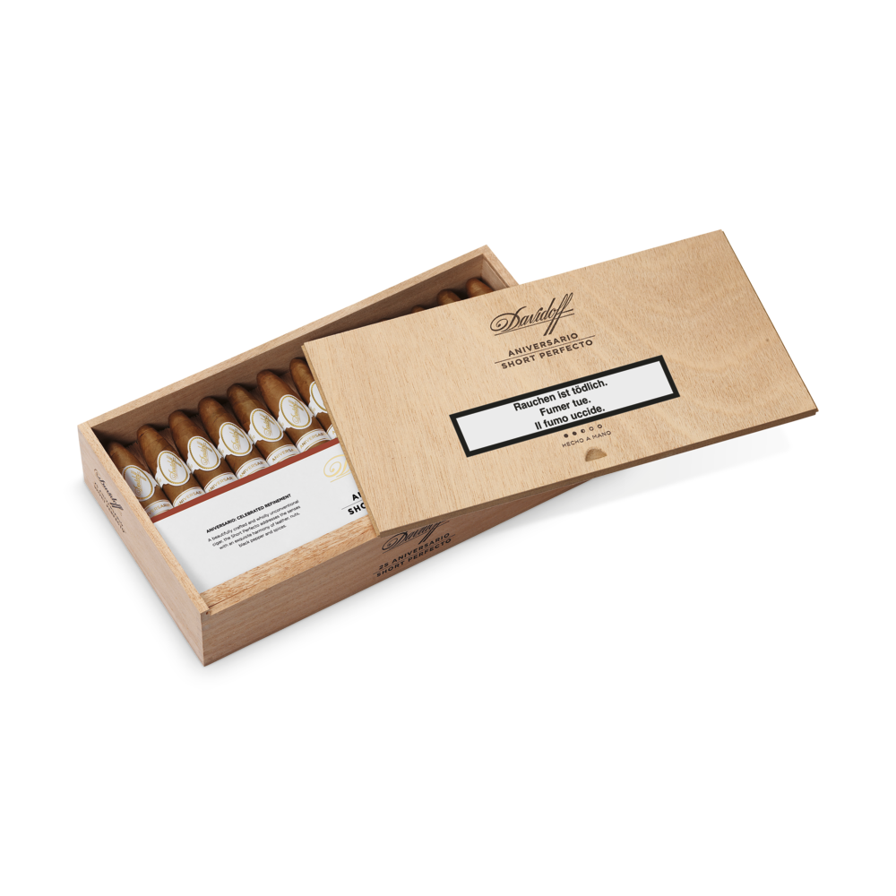 Offene Kiste mit Davidoff Aniversario Short Perfecto Zigarren