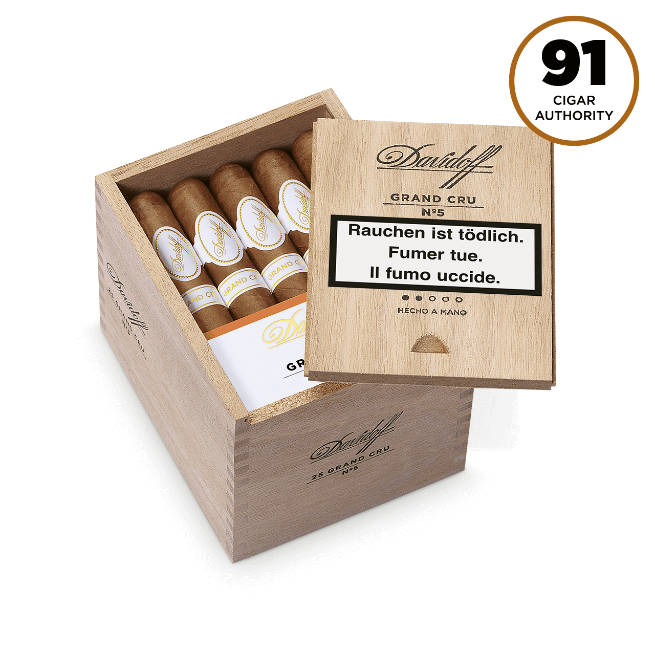 Offene Kiste mit Davidoff Grand Cru No. 5 Zigarren