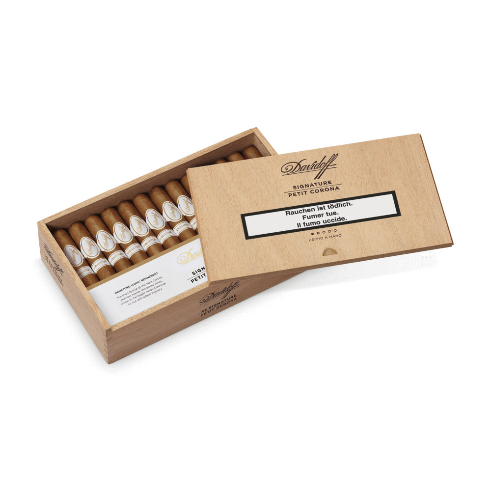 Offene Kiste mit Davidoff Signature Petit Corona Zigarren