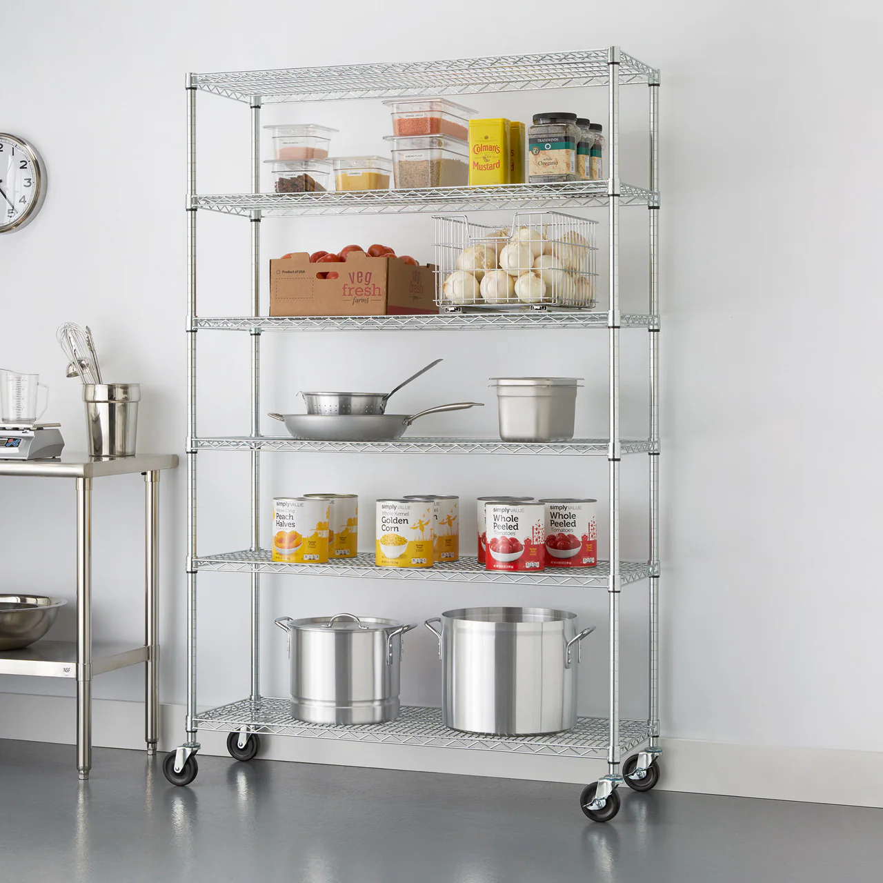 Rolling shelf with workshop tools and supplies organized for productivity and easy access