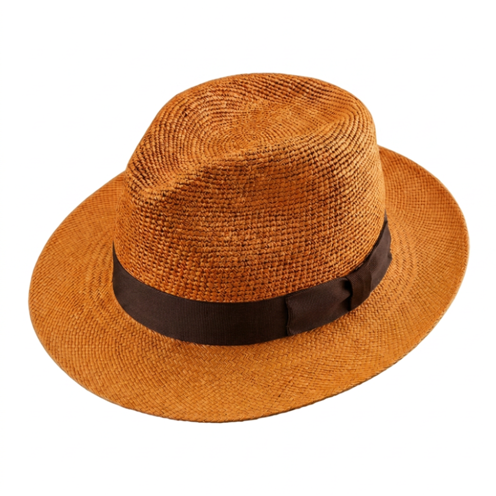Crochet Crown Snap Trilby Panama - burnt orange