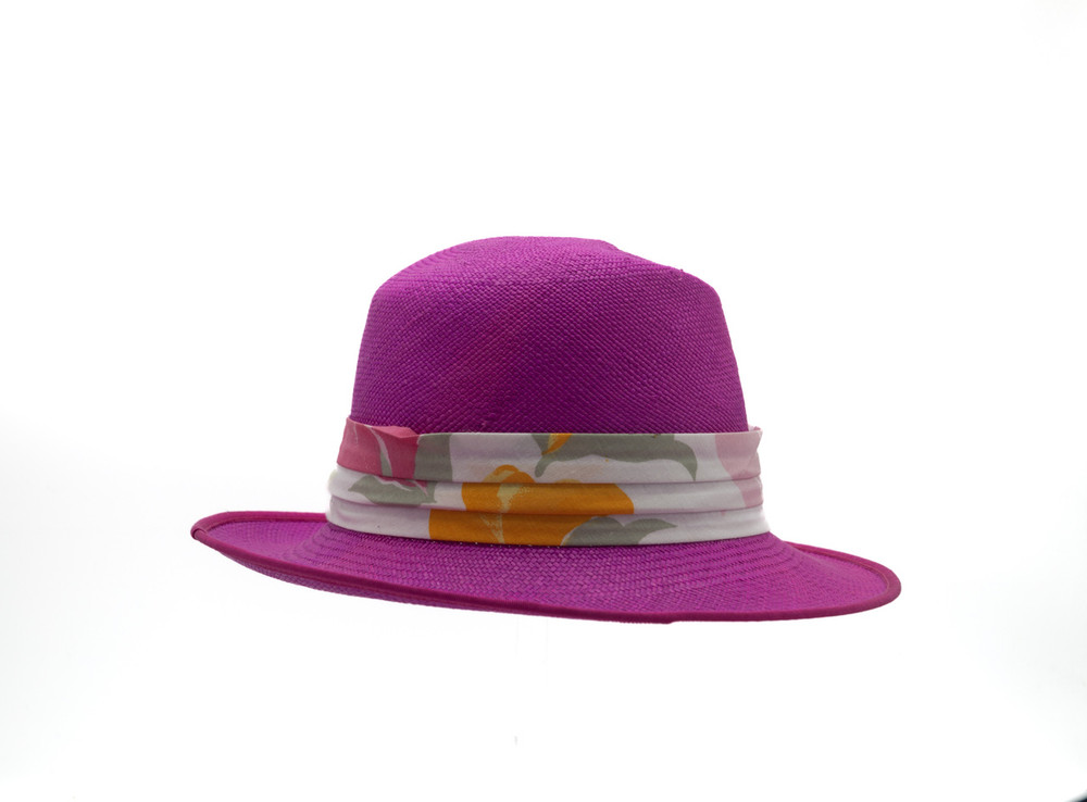 Ladies Fuchsia Floral Panama