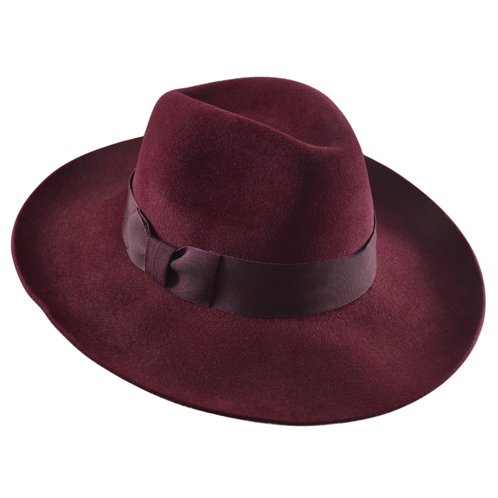 Burgundy wool felt fedora hat with matching ribbon band - The Panama Hat Company 