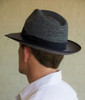 Crochet Crown Trilby Panama Hat, shown in Blue, with Navy band and trim