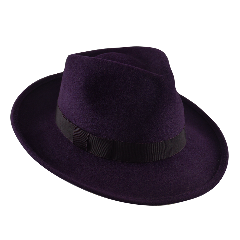 purple trilby hat