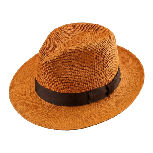 Crochet Crown Snap Trilby Panama - burnt orange