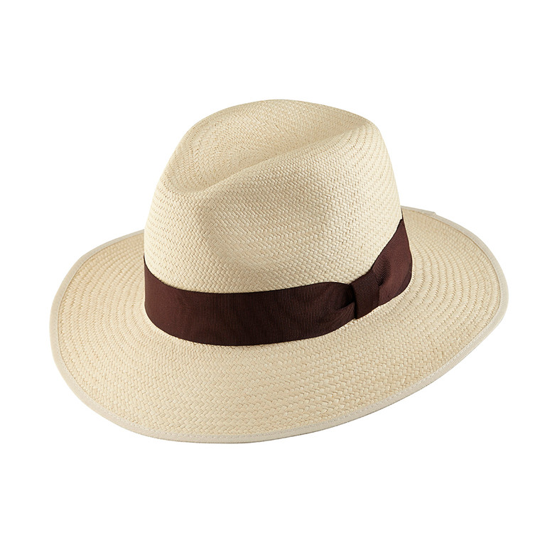 Down Brim Trilby Panama Hat - OPORTO with Chocolate band