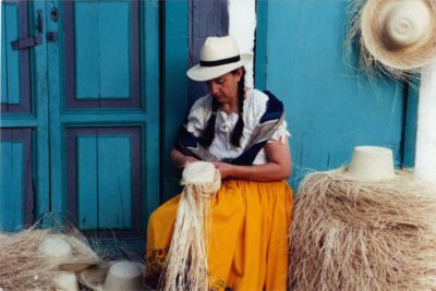 Moda | Mustard Yellow Ecuadorian Straw Panama Hat with Navy Band - for Men - Fawler