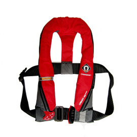 Image shown is actual Australian model | ISO12402-3 Approved for Australia | 3D shaped cover | Harness Soft D-Ring for attaching safety harness | Centre metal buckle adjuster | Two tone whistle | Size 5 Twin burst zip cover | PLB/AIS can be fitted | UML MK5 and HR manual firing head options | Single contour side adjuster | Single lifting becket | 40mm black waist belt webbing | Crewfit 165 ISO bladder