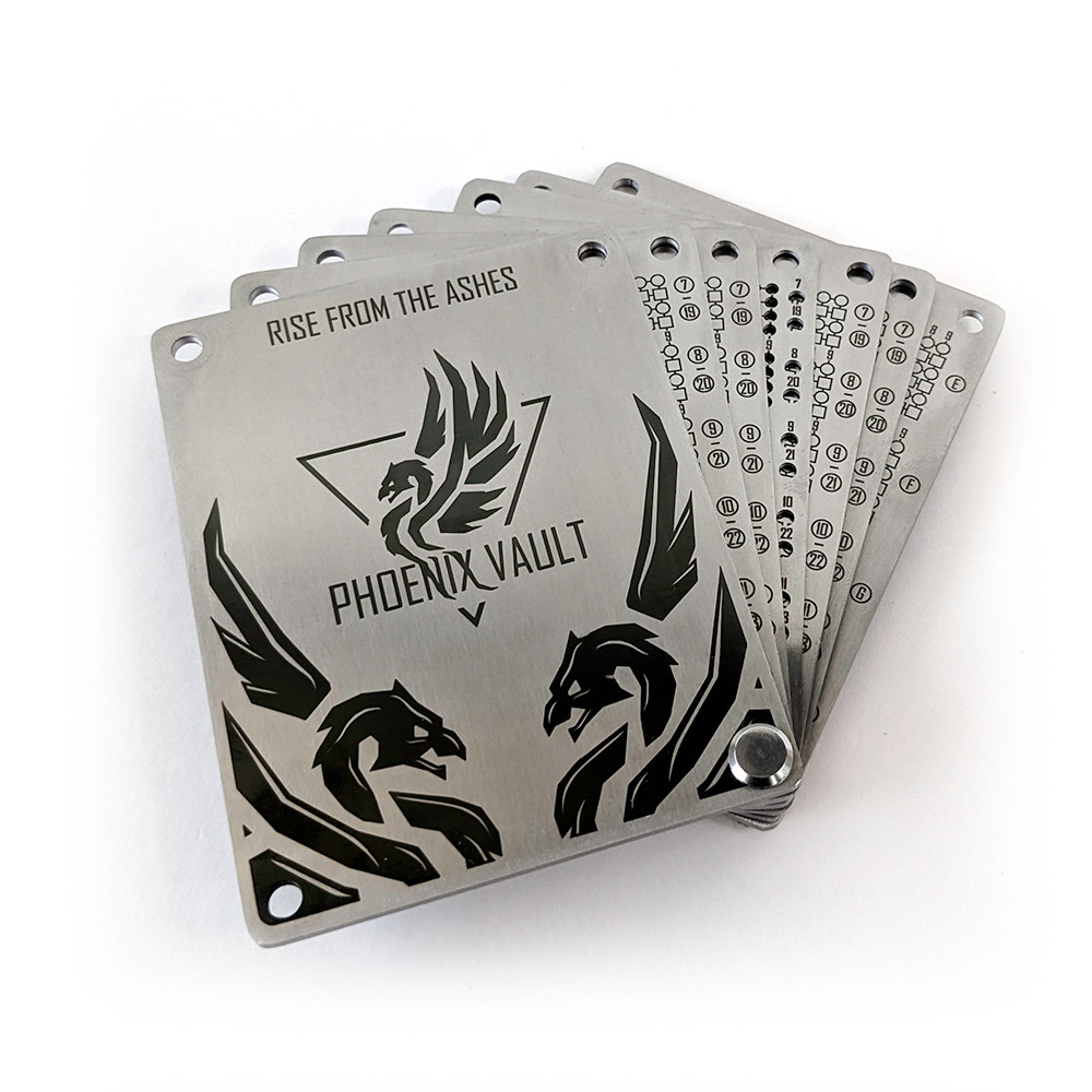 Strongest metal seed phrase product available by my phoenix vault.
Stores multiple seed phrases for digital and crypto wallets.
Stores up to 10 crypto wallet seed phrases.