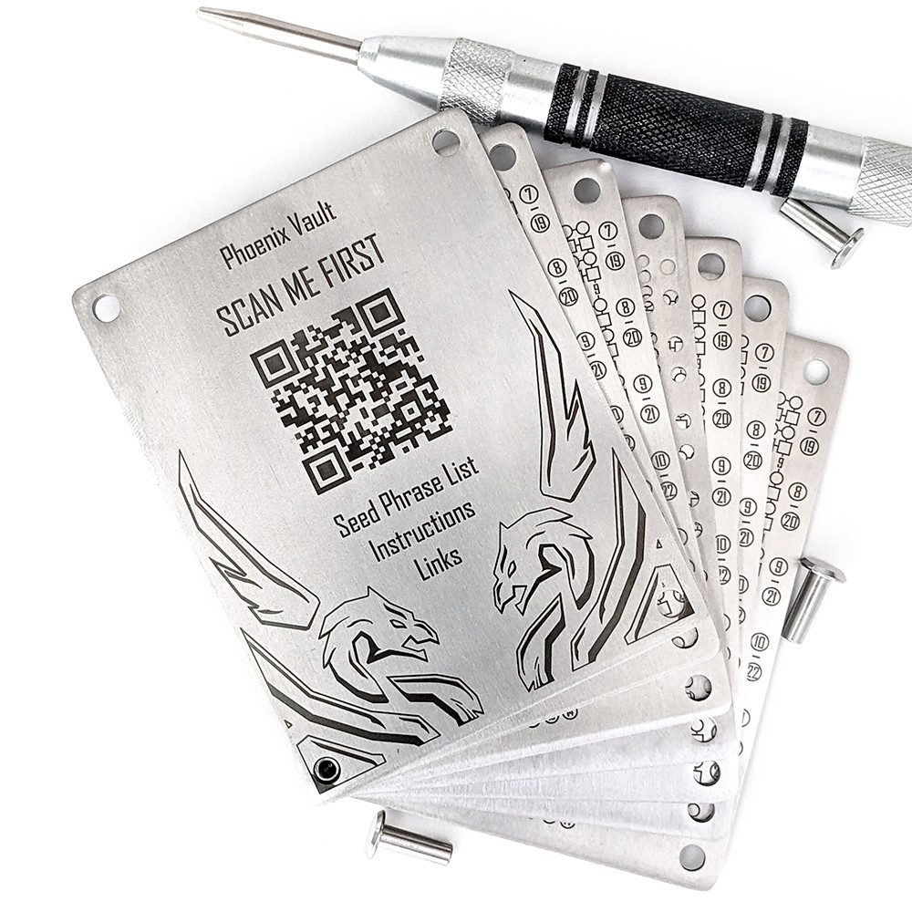 Strongest metal seed phrase product available by my phoenix vault.
Stores multiple seed phrases for digital and crypto wallets.
Stores up to 10 crypto wallet seed phrases.